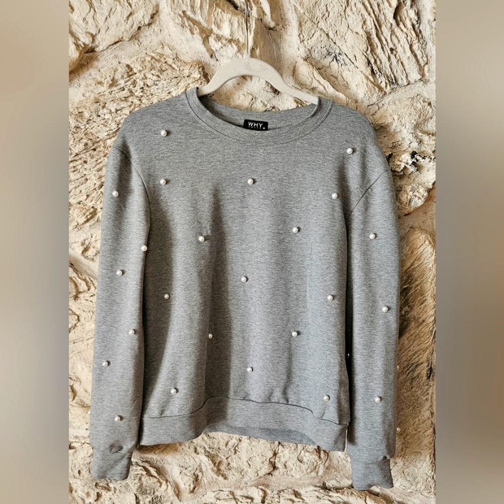 WHY Dress Medium size embellished grey sweatshirt.